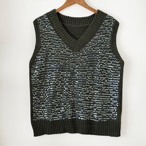 Green Sequin Sweater Vest - Size L/XL